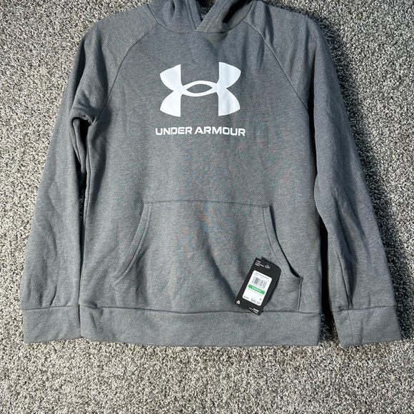 NWT boys Under Armour rival fleece big logo hoodie SZ Youth Large - Picture 2 of 7